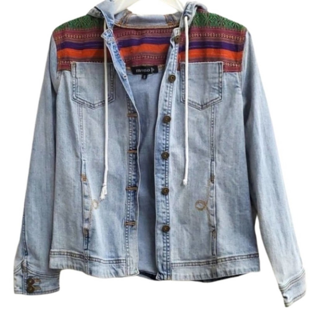 Rare Cozy Boho Distressed Beachy Hippie Denim Hoodie Jacket